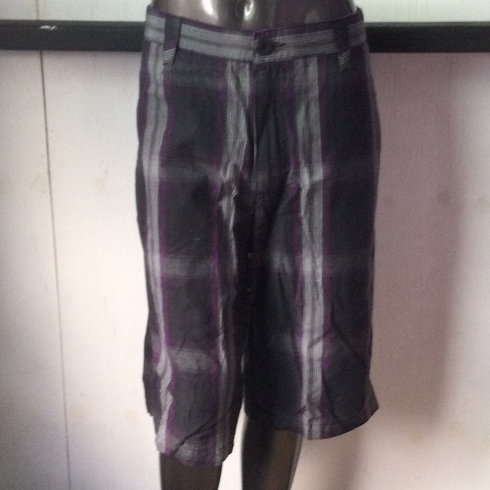 Vintage Micros knee length capri pants grunge cargo purple-black square plaid